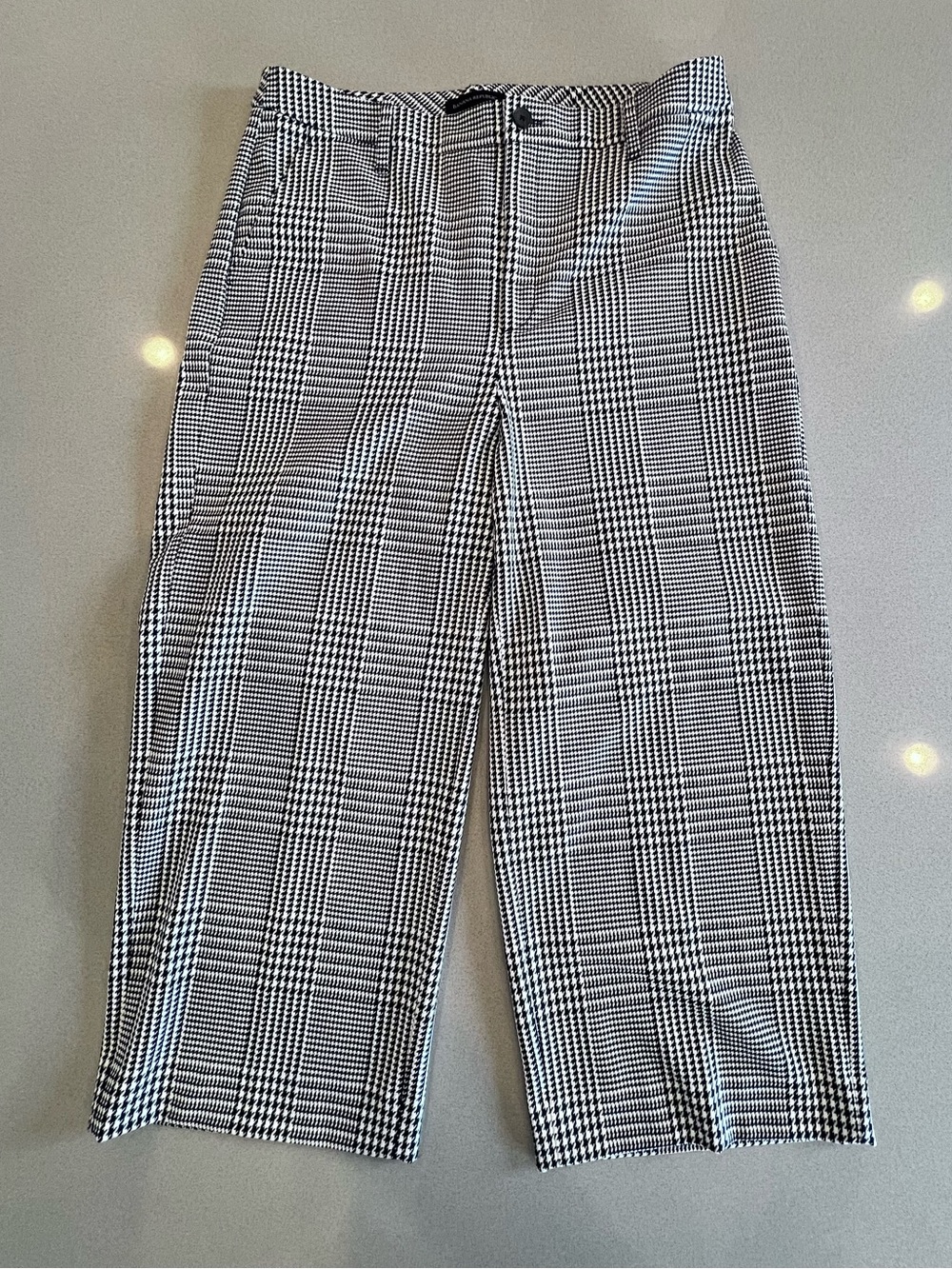 Banana Republic Glen Plaid Houndstooth Wide Leg High Rise Cropped Trouser Sz 14